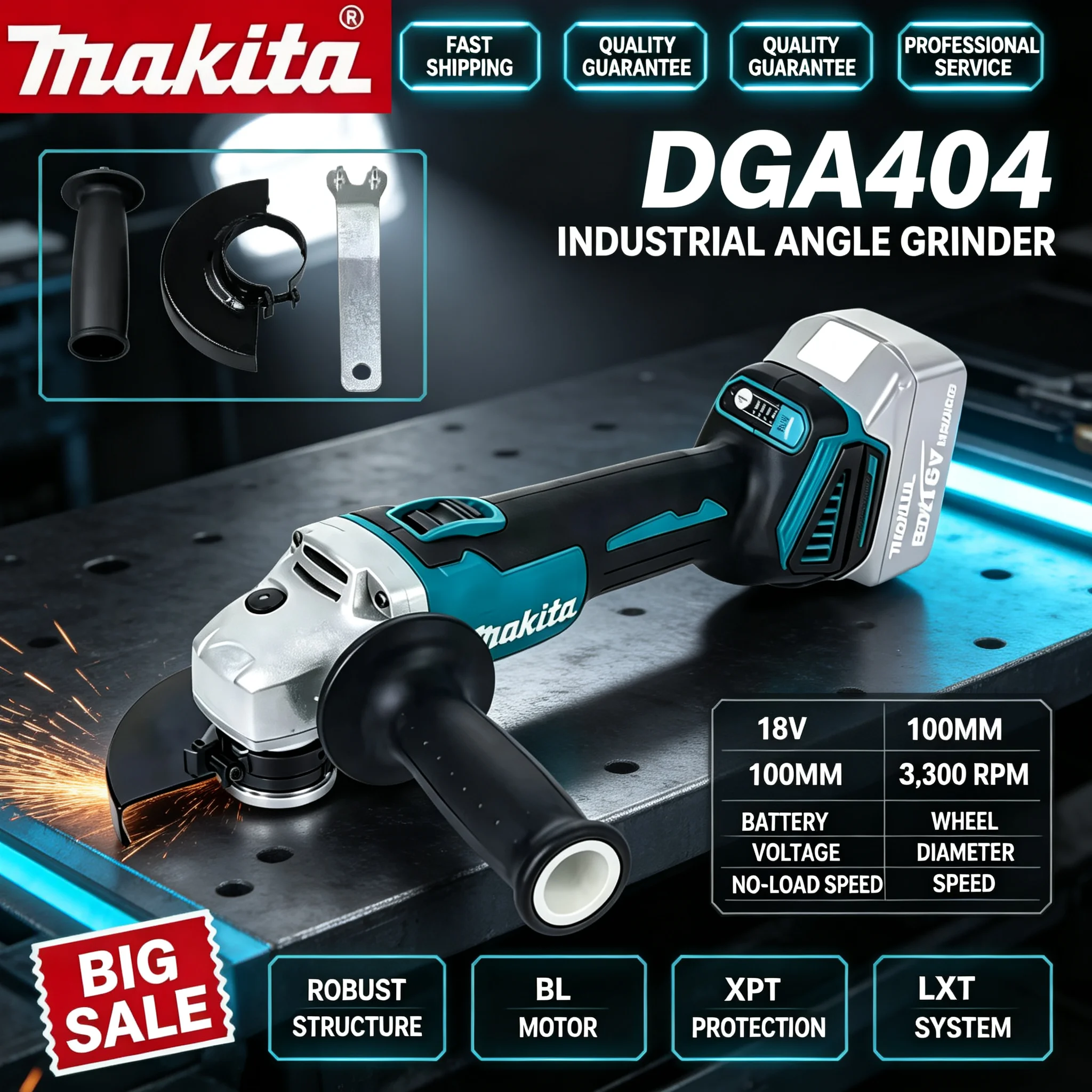 Brushless Angle Grinder Battery Powered - 마키타 DGA404 충전식 브러시리스 각도 연삭기,